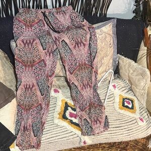 Boho Print Elastic Waist Lounge Pants - Pink & Black